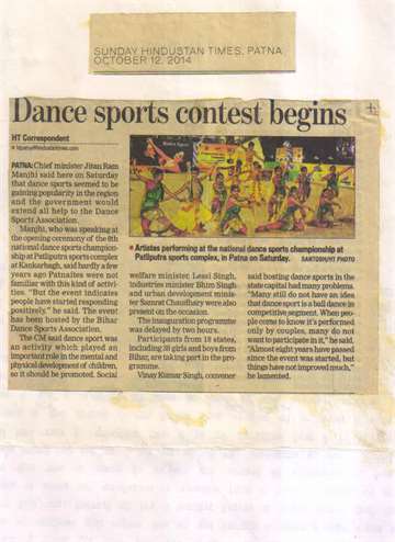 Hindustan times 12 oct 2014 perfoming at the national dance sport championship patliputra sport