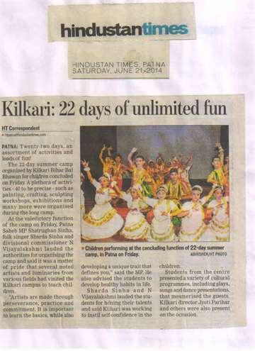 Hindustan times 21 june 2014 children performing at the concuding function of 22day kilkari summer camp