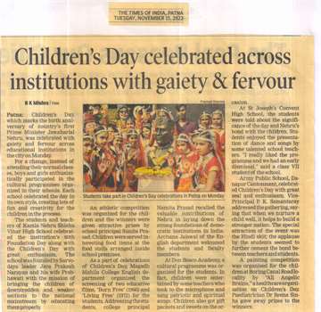 The Times of india 15 nov 2022 Student take part in Children day celebrations in kilkari